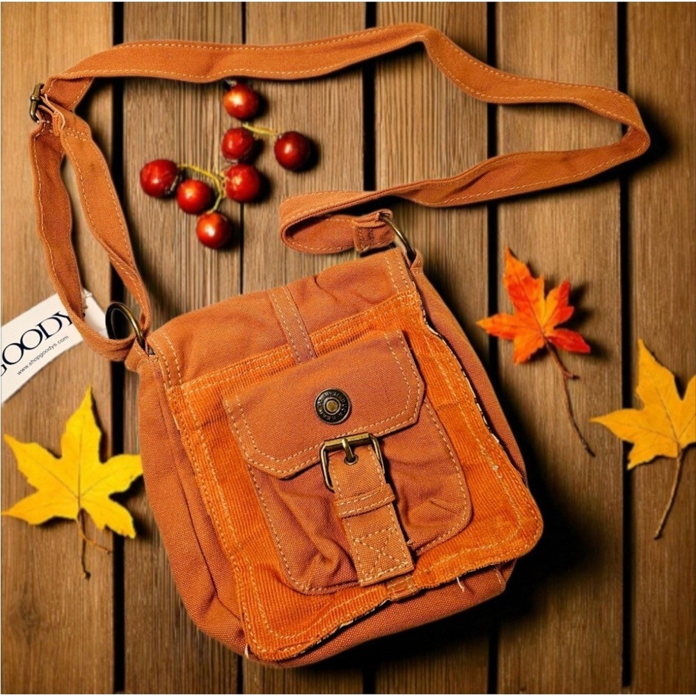 VTG Duck Head Jeans Co. Orange Canvas Military Cargo Cross Body Purse Bag 90's